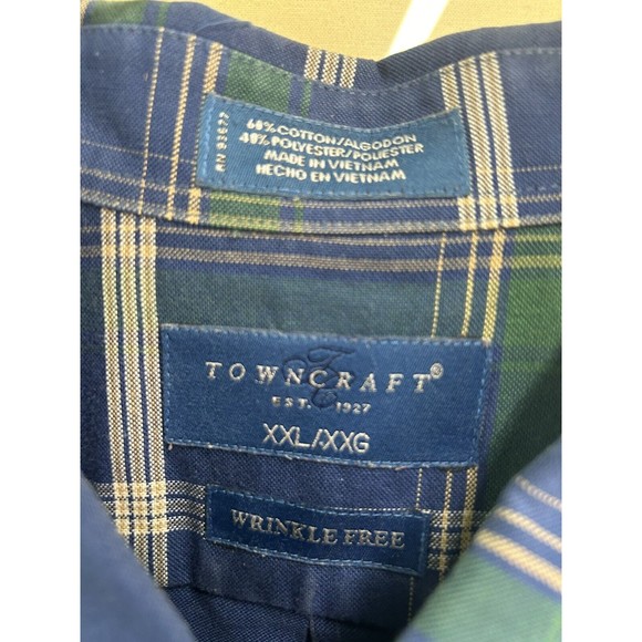 Vintage 80s 90s TownCraft 2XL XXL Blue Plaid Short Sleeve Button Down Shirt - Picture 2 of 3
